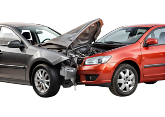 two cars accident violently facing each other isolated on  white background PNG ,AI GENERATED 