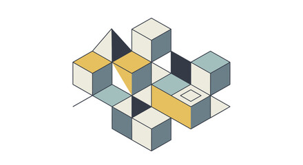 Obraz premium Abstract Geometric Composition with Cubes and Triangles.