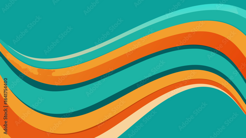 Aufkleber flowing waves of teal and orange with subtle texture and soft shadows curves abstract