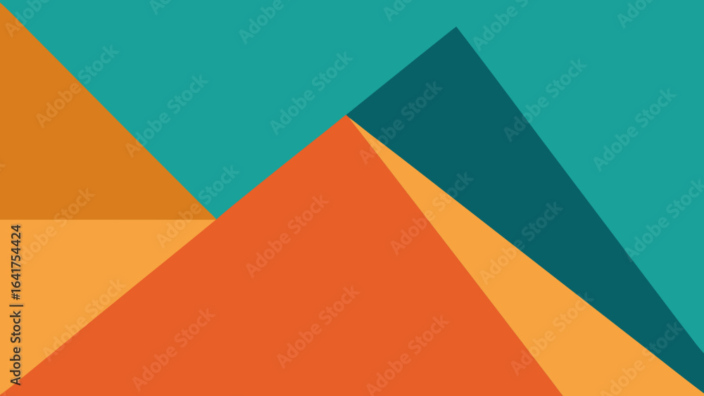 Poster geometric abstract background with teal orange and yellow triangles pattern