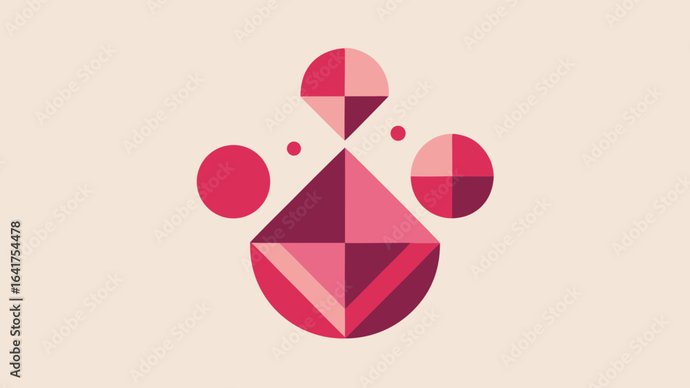 Poster geometric abstract composition with pink and burgundy shapes on light background pattern
