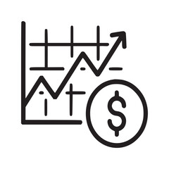 A line graph showing an upward trend with a dollar sign indicating financial growth and investment gain