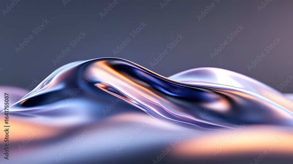 Poster smooth metallic waves with copper and blue gradient reflections create abstract flowing landscape on