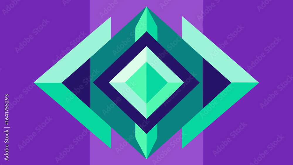 Poster geometric diamond shape with teal green and purple color blocks abstract pattern