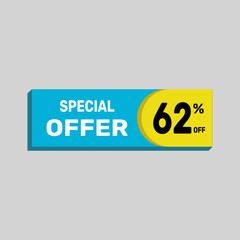 Special offer 62% sale banner. icon Vector illustration discount off on white background