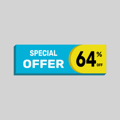 Special offer 64% sale banner. icon Vector illustration discount off on white background