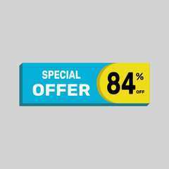 Special offer 84% sale banner. icon Vector illustration discount off on white background