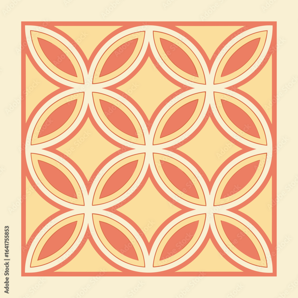 Poster geometric seamless pattern with interlocking circles and petal shapes in peach and yellow vector ill
