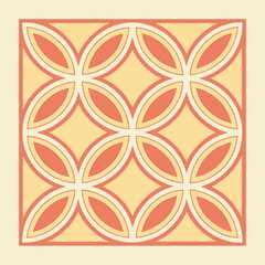 Fototapeta premium Geometric Seamless Pattern With Interlocking Circles And Petal Shapes In Peach And Yellow vector illustration