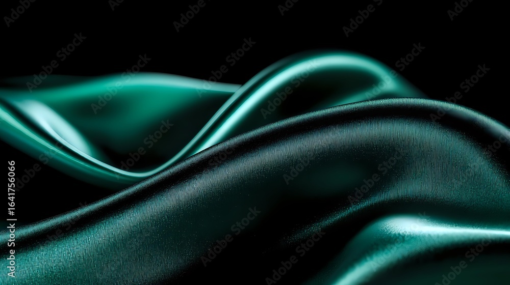Poster luxurious emerald green silk fabric with soft waves and folds creating elegant curves and shadows ag