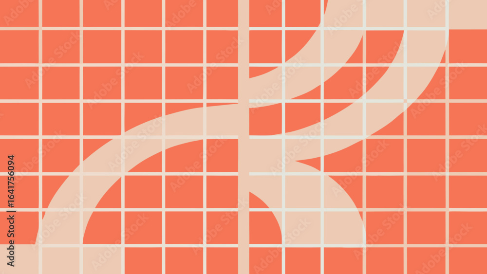 Poster grid pattern with intersecting arcs in coral and cream colors abstract background
