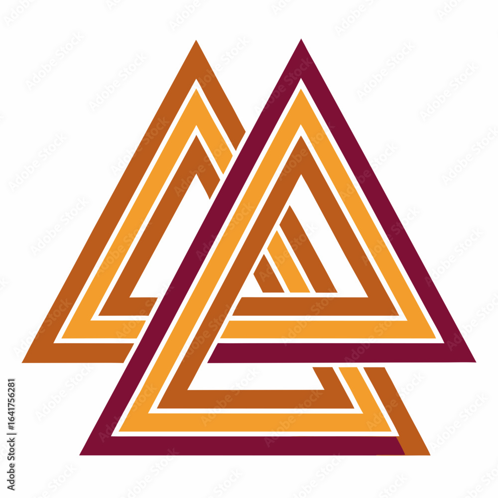 Poster interlocking triangles geometric pattern in warm colors on white background abstract