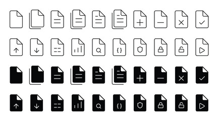 Document File Line and Fill Icon Set Vector Illustration