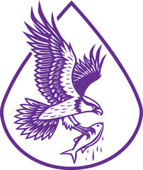 Majestic eagle soars with fresh catch graphic element, perfect for logos or brand imagery with nature appeal