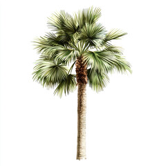 Detailed watercolor painting of a palm tree with green fronds and textured brown trunk