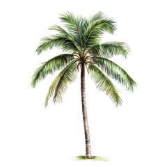 Obraz premium Watercolor painting of a tall green palm tree with a textured brown trunk image
