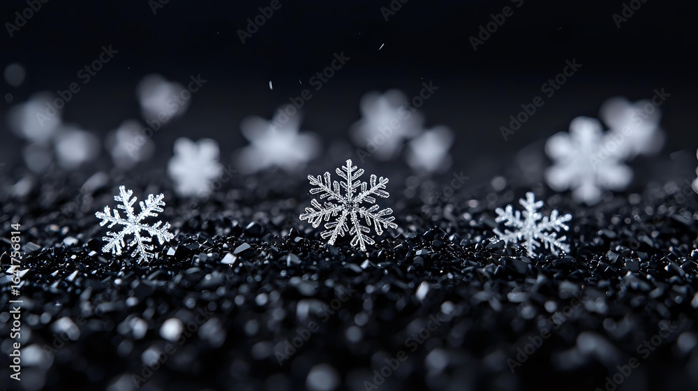 Aufkleber white delicate snowflakes on dark glittering background with bokeh effect create magical winter atmo