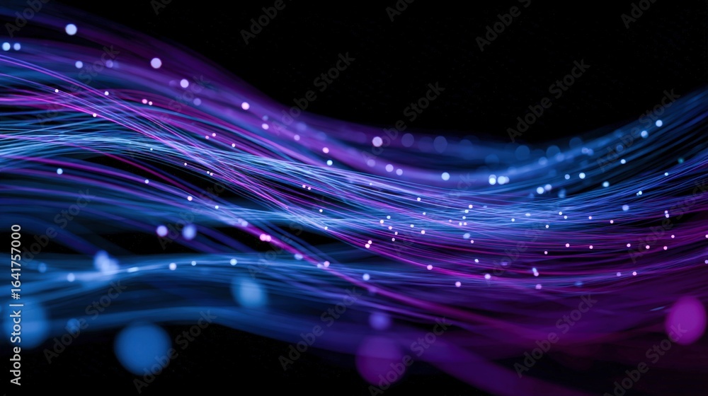 Poster abstract flowing data streams with light particles: network connectivity and technology background w