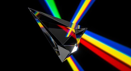 Crystal Prism Refraction Abstract Art  Rainbow Light Spectrum on Black Background  Modern Geometric Design Element