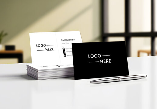Minimalist Business Card Mockup Set with Pen
