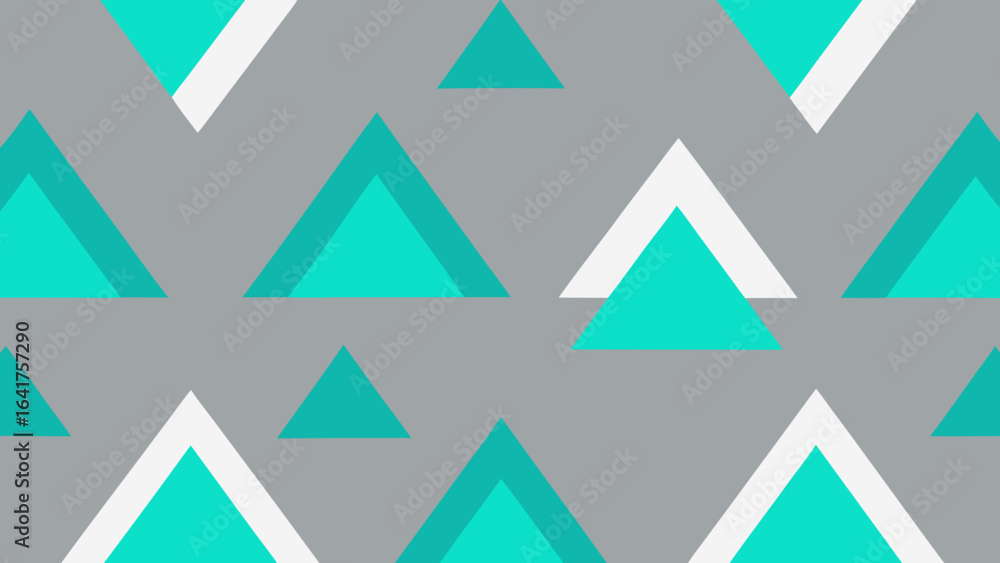 Poster repeating pattern of teal and white triangles on gray background geometric abstract