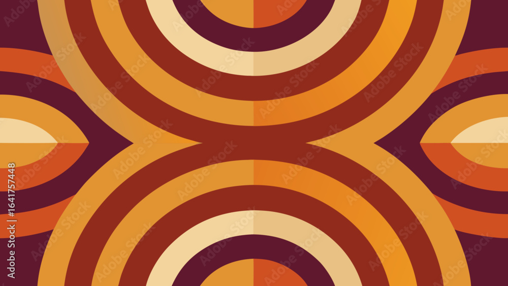 Poster retro geometric pattern with concentric arcs in warm earth tones background