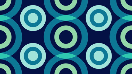 Retro Geometric Pattern of Overlapping Teal and Blue Circles on Dark Navy Background vector illustration
