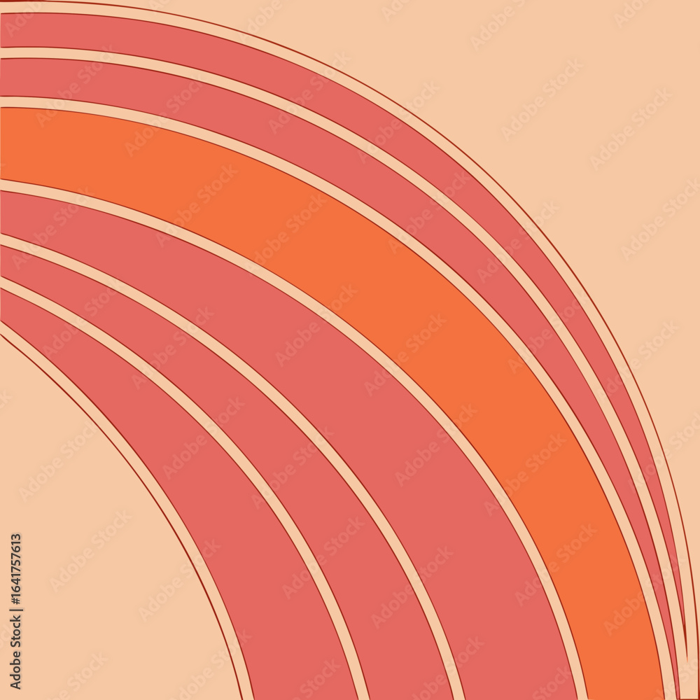 Poster segmented arch rainbow pattern in warm red and orange tones on light peach background curved