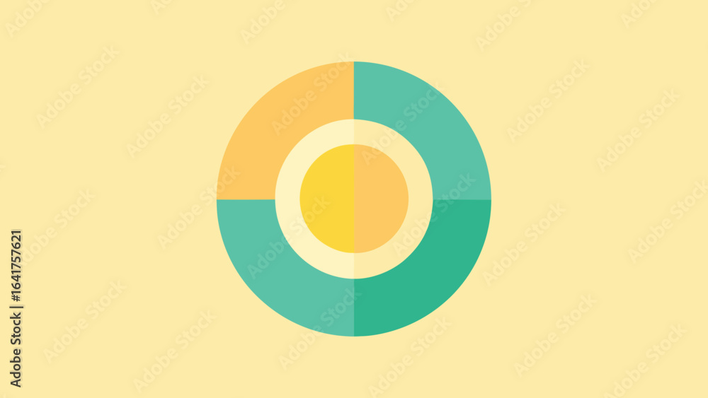 Poster segmented circular design with yellow teal and orange sections on pale yellow background vector illu