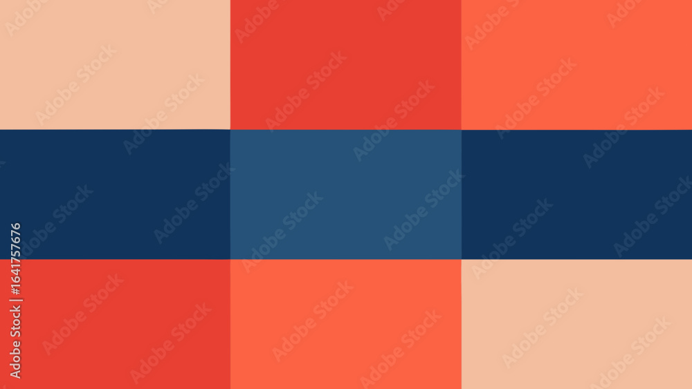 Poster simple plaid pattern with red blue and cream squares abstract grid