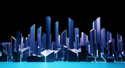 Abstract Blue Cityscape Skyline Digital Art Print  Modern Geometric Design for Wall Decor  Interior Spaces