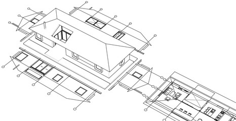 house traditional architecture plan 3d illustration	
