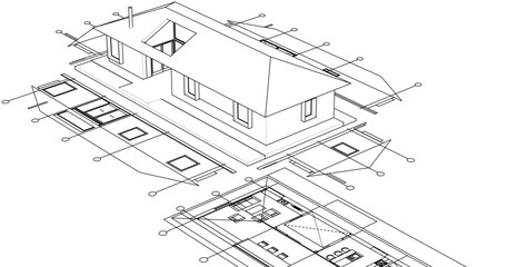 house traditional architecture plan 3d illustration	
