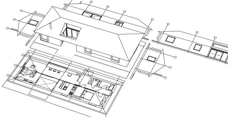 house traditional architecture plan 3d illustration	
