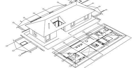 house traditional architecture plan 3d illustration	
