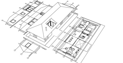 house traditional architecture plan 3d illustration	
