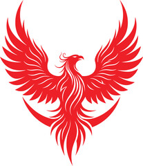 Fototapeta premium Bold phoenix design for powerful brand identity or mythical fantasy project with red plumage and fierce gaze