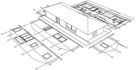 house traditional architecture plan 3d illustration	

