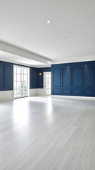 Obraz premium Empty classic room with blue walls and white floors