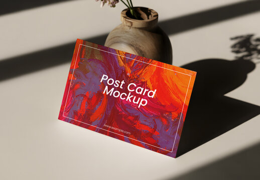 Post Card Mockup On Flower Background