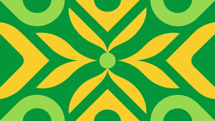 Fototapeta premium Vibrant Green and Yellow Abstract Floral Pattern with Curved Elements vector illustration