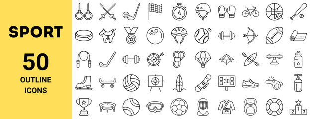 Set sport outline icons collection featuring various athletic equipment  