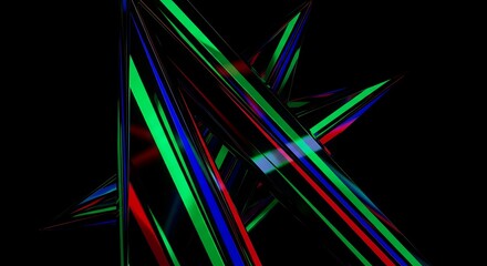 Abstract Geometric Art with Vibrant Red Green Blue Lines on Black Background  Modern Digital Design Element Stock Photo