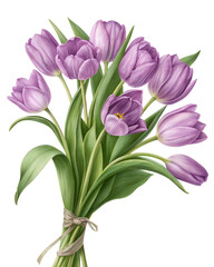 Fototapeta premium bouquet of purple tulips isolated on transparent background