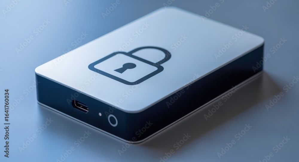 Poster secure external hard drive with padlock icon for data protection and digital security