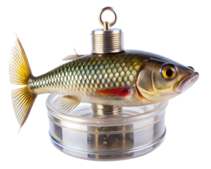 Realistic artificial fish lure for fishing, isolated on transparent background