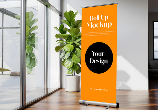 Roll Up Banner Mockup in Modern Interior