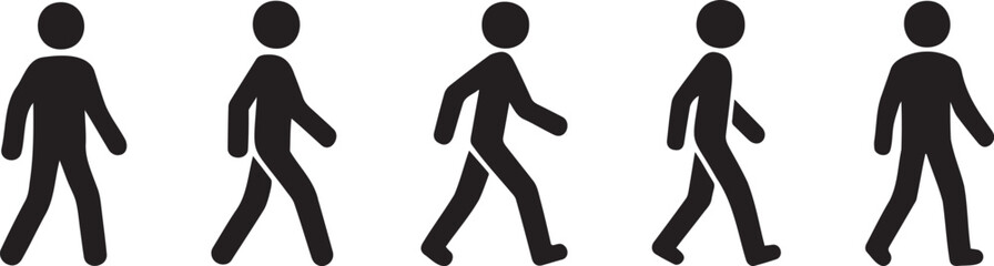 Stick Figure Walking Silhouette Set – 6 Minimal Gait Cycle Poses for Animation & UX Design
