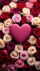 A heart nestled amidst a multitude of roses