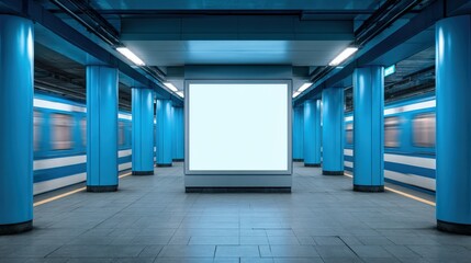 Fototapeta premium Subway Station Advertising Mockup with Blank Billboard and Passing Train for Marketing Campaigns